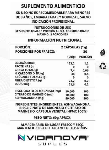 Ashwagandha + Magnesio 1000mg 60 CAPS